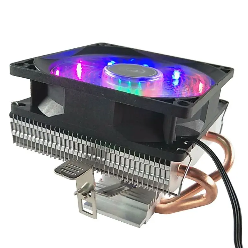 CPU Cooler 2 медные тепловые трубы 3Pin охлаждающий вентилятор с 5 цветами светильник