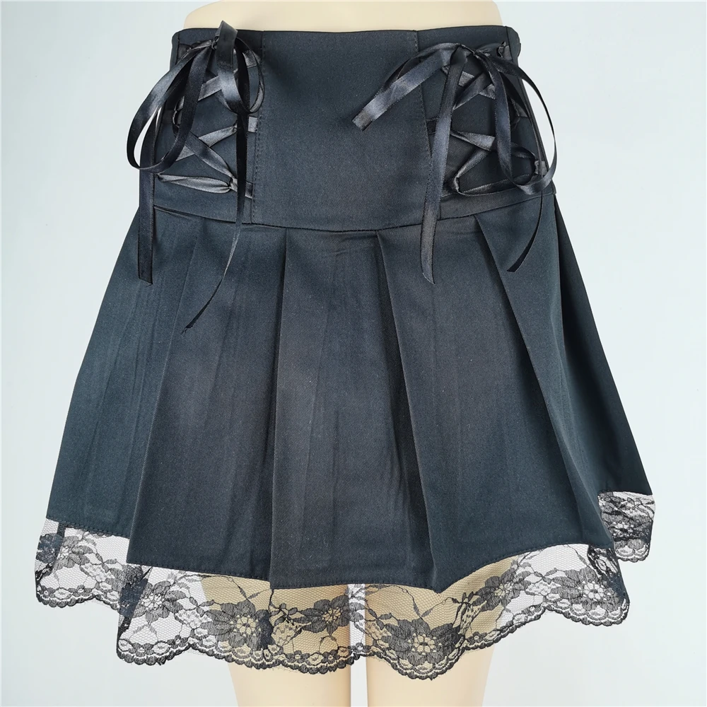 

Lace Up Goth Y2K Woman Skirts Pink Stripe Plaid Lace Trim Pleated Skirt Punk Dark Academia Aesthetic E Girl Clothes Gothic Skirt