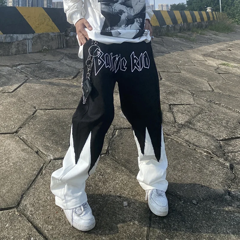 

Прямые свободные спортивные брюки в стиле Харадзюку С буквенным принтом, мужская и женская уличная одежда, повседневные брюки большого раз...