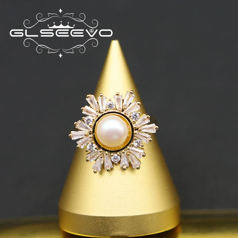 

Glseevo Natural Freshwater Pearl Rings For Women Gift Femalefor The New Year Luxury Quality Snowflake Ring Jewelry Gr0293