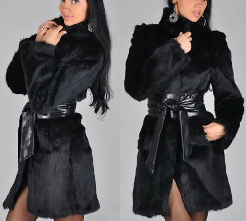 

Autumn Winter Women's Imitation Mink fur Coat Black Fox Fur Overcoat Female Mid-Length Imitation Fur Women Copy Fur Coats