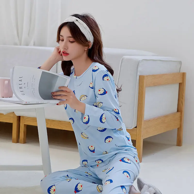 Осенняя Пижама с милым мультяшным принтом комплекты для женщин M XXL ночная