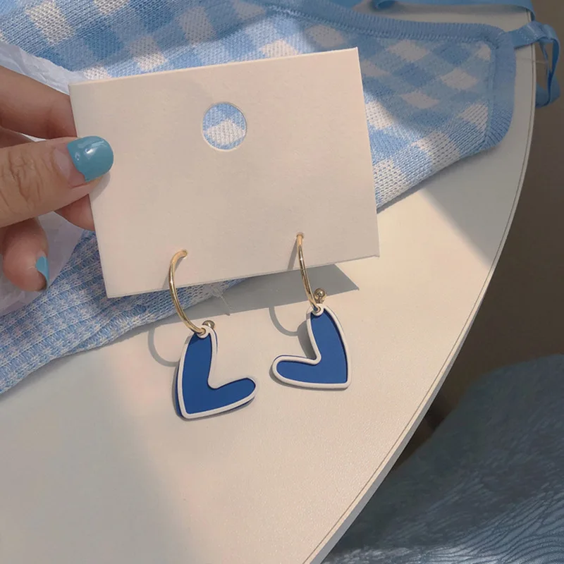 

Fashion Women Earring Geometric Blue Color Heart Ear Stud Pendant Cute Romantic Accessories Trend Fine Women's Earrings Jewelry