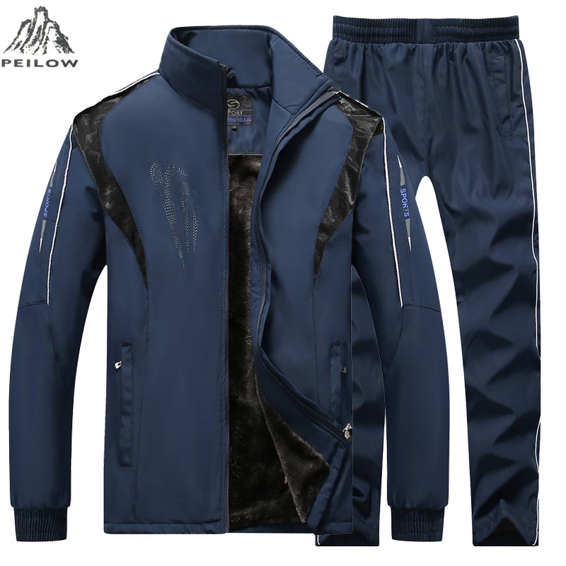 

Зимние спортивные костюмы для мужчин, комплект из двух предметов из плотного флиса, куртка + штаны, костюм, верхняя одежда, свитшот, спортивн...