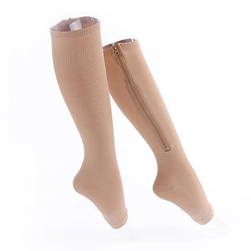 

Leg Support Stocking High Quality Men Women Compression Socks Toe Open Elastic Stretch Knee High Yoga Socks with Zipper