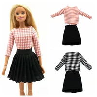 fashion pink black houndstooth 16 bjd clothes for barbie doll clothes outfit long sleeve shirt a line top skirt 16 accessory