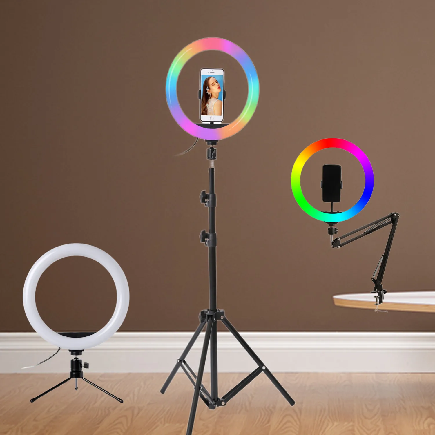 

Photo LED selfie filling ring light 10 inch dimmable photo 26CM ring light with tripod, used for makeup video live studio