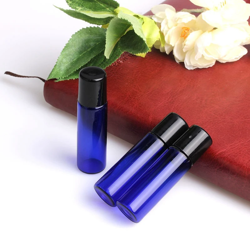 

Free Ship 50 pcs/Lot Blue Glass Bottle Mini Glass Vial 1ML 2ML 3ML Steel Roller Stopper Bottle Essential Oil Bottle LZ022
