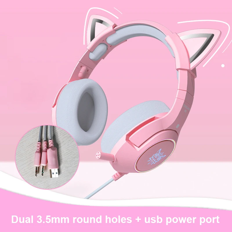 Online Yeni K9 Pembe Kablolu Oyun Kedi Kulak Kulaklık Mikrofon Ile HiFi 7.1 Kanal Oyun Müzik Kulaklık Bilgisayar Dizüstü 2021