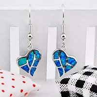 trendy earrings jewelry classic blue heart shaped opal earrings drop dangle earrings women hoop earrings dwh5