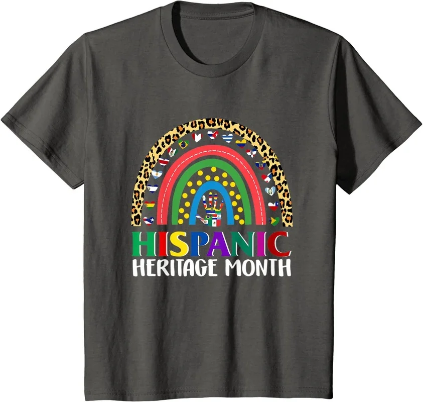 

National Hispanic Heritage month Rainbow All Countries Flags T-Shirt Short Sleeve Cotton Polyester T Shirts Female Camisetas