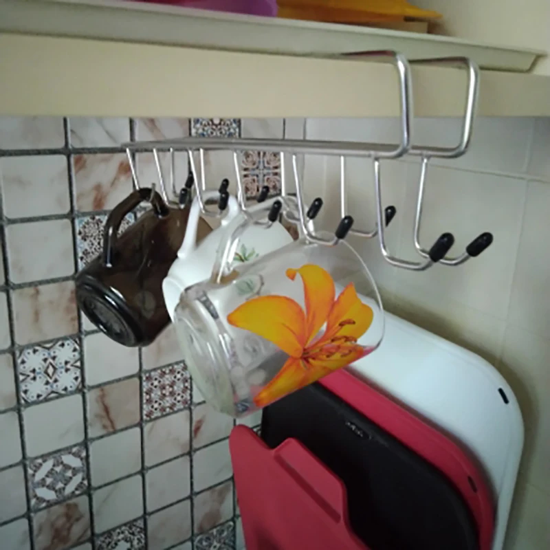

Stainless Steel Hooks Hanger Under Shelf Wine Glass Holder Mug Cup Holder Storage Rack Hanger Cupboard Hanging Hook