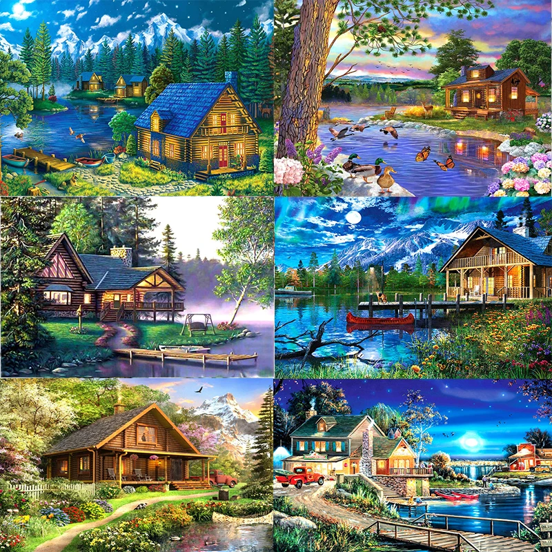 

New product hot super soft canvas diamond painting suburban landscape 5d DIY diamond embroidery landscape mosaic home decoration