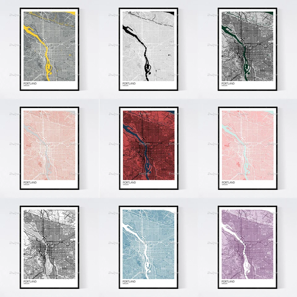 

Portland, Oregon Map Nordic Retro Minimalism Painting Posters and Prints on Canvas Wall Art Modular Pictures Home Decor Gift