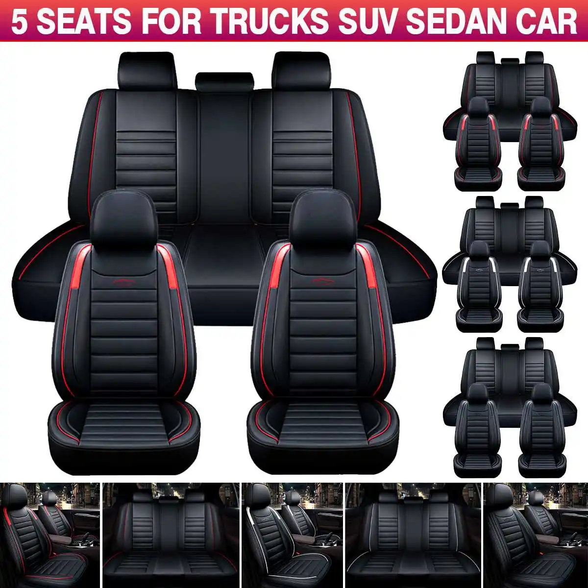 

11Pcs 5 Seater Front Car Seat Cover Cushion Protector Deluxe PU Leather Front+Rear Full Set Universal SUV Truck Seat Cushion