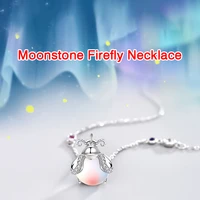cute moonstone firefly necklace lightning bug glowworm pendant with chain clavicle necklaces for women lovers girlfriend gift