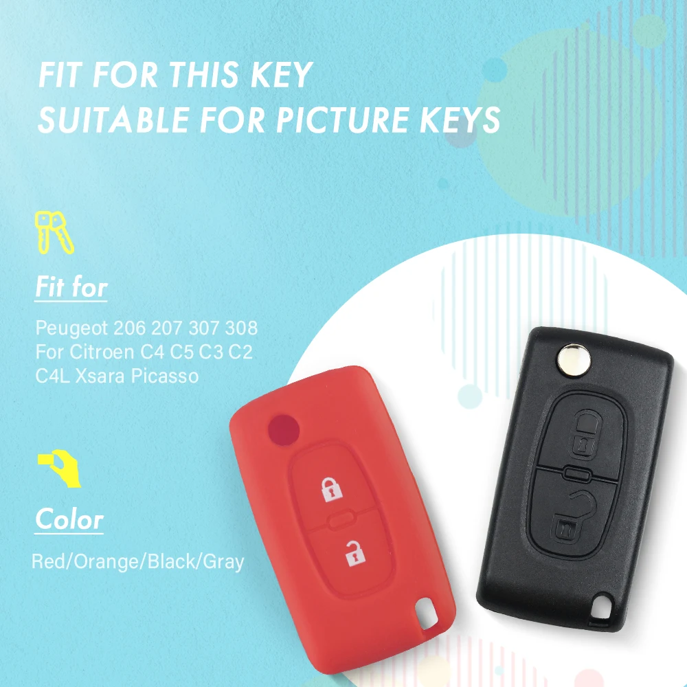 Силиконовый чехол KEYYOU для ключей с 2 кнопками Peugeot 206 207 307 308 Citroen C4 C5 C3 C2 C4L Xsara