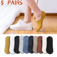 5 pairs woman silicone non slip invisible socks summer cotton ankle solid color boat womens slippers 35 40eur short socks lot