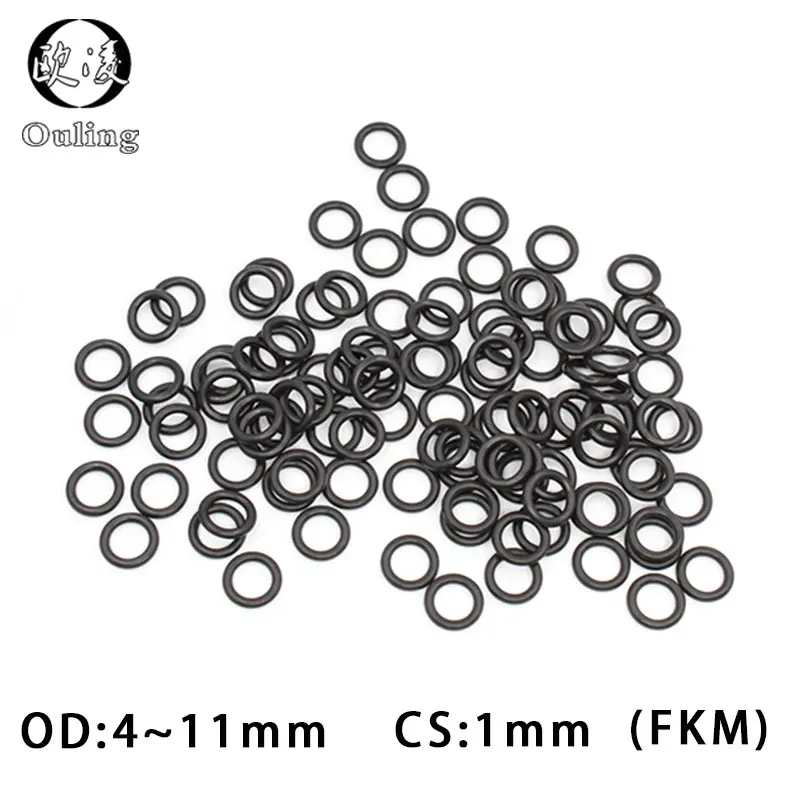 10 шт./лот фторрезиновое кольцо черное уплотнительное FKM толщина 1 мм OD4/5/6/7/8/9/10/11