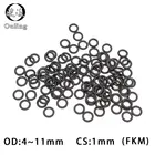 10 шт.лот фторрезиновое кольцо, черное уплотнительное кольцо FKM, толщина 1 мм, уплотнительное кольцо OD4567891011 мм, резиновое уплотнительное кольцо, уплотнительное кольцо, масляное кольцо