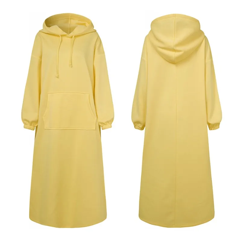 

ZANZEA Fashion Sweatshirt Dress Women Autumn Hoodies Long Sleeve Sundress Casual Solid Split Fleece Vestidos Hooded Pullover