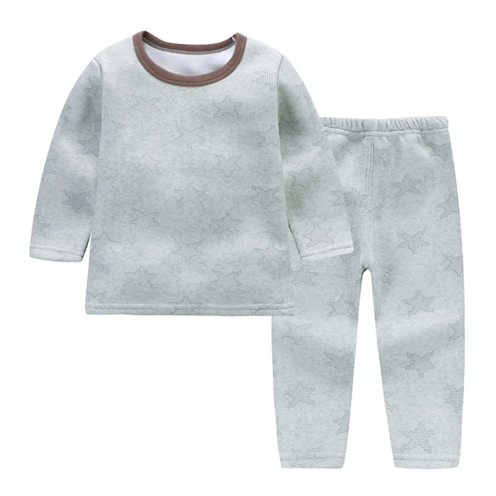 CYSINCOS Kids Boys Girls Plus Velvet Thick Underwear Baby Winter Warm Pajamas Jammies Suit 2PCS Children Outfit | Детская одежда и