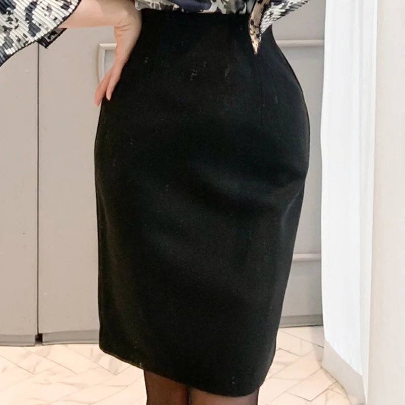 

Woman Elegant 2pcs Suits Ink Print Bow-neck Blouse Pencil Skirt Sets for Office Lady Female Party Slim Sets