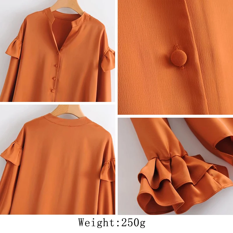 

HStar 2020 new spring women sweet blouse solid fashion loose blouse ruffle long sleeves V Neck casual ladies tops
