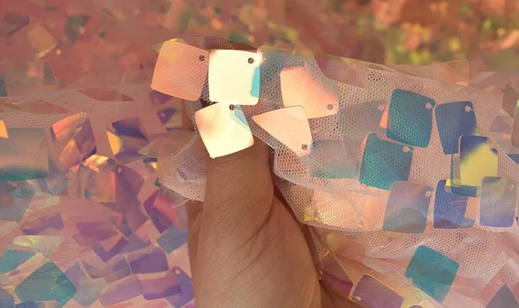 Розовая квадратная Лазерная симфония Иллюзия модный светоотражающий градиент