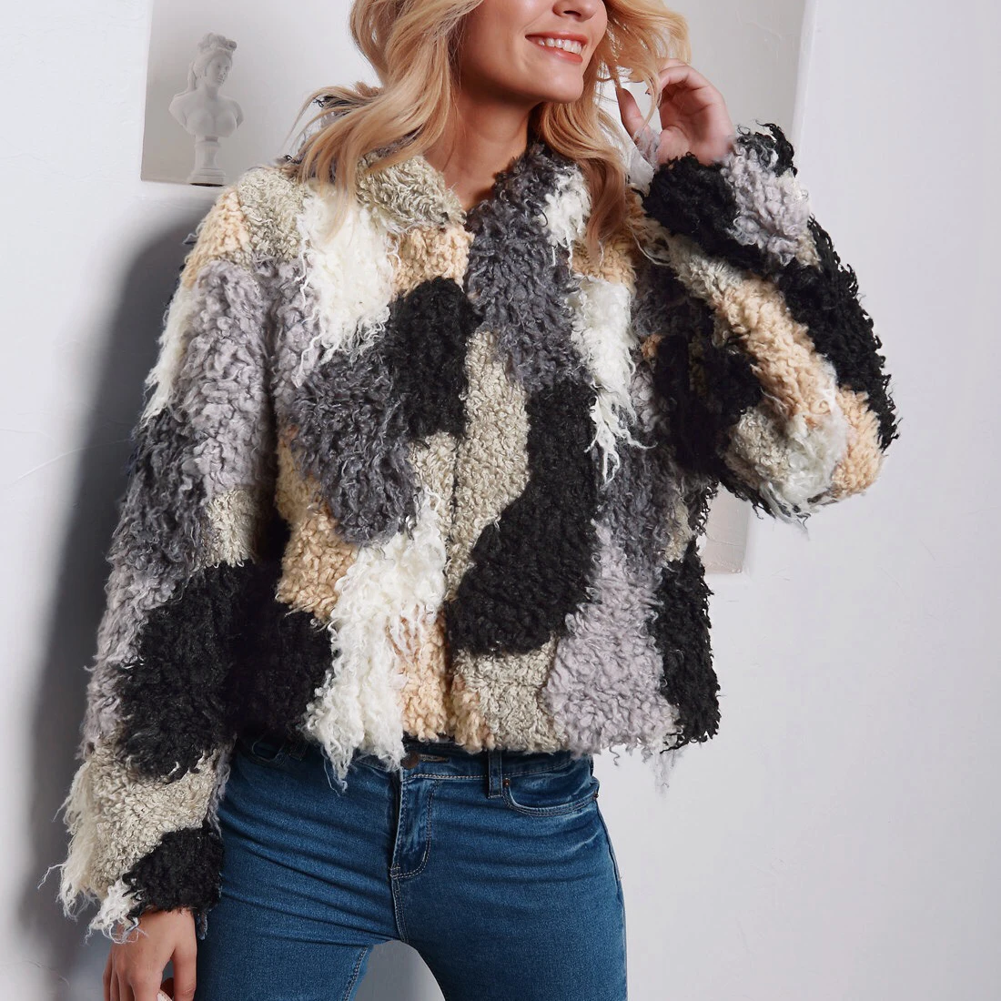 

Women Faux Fur Coat High Street Multi-Colored Long Sleeve Autumn Winter Coat Women Plus Size Female Fur Coat chaqueta mujer 3xl