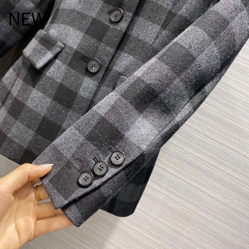 

2020 autumn winter women high quality designer grey plaid blazer coats OL vintage fashion single breasted wool blazers S332