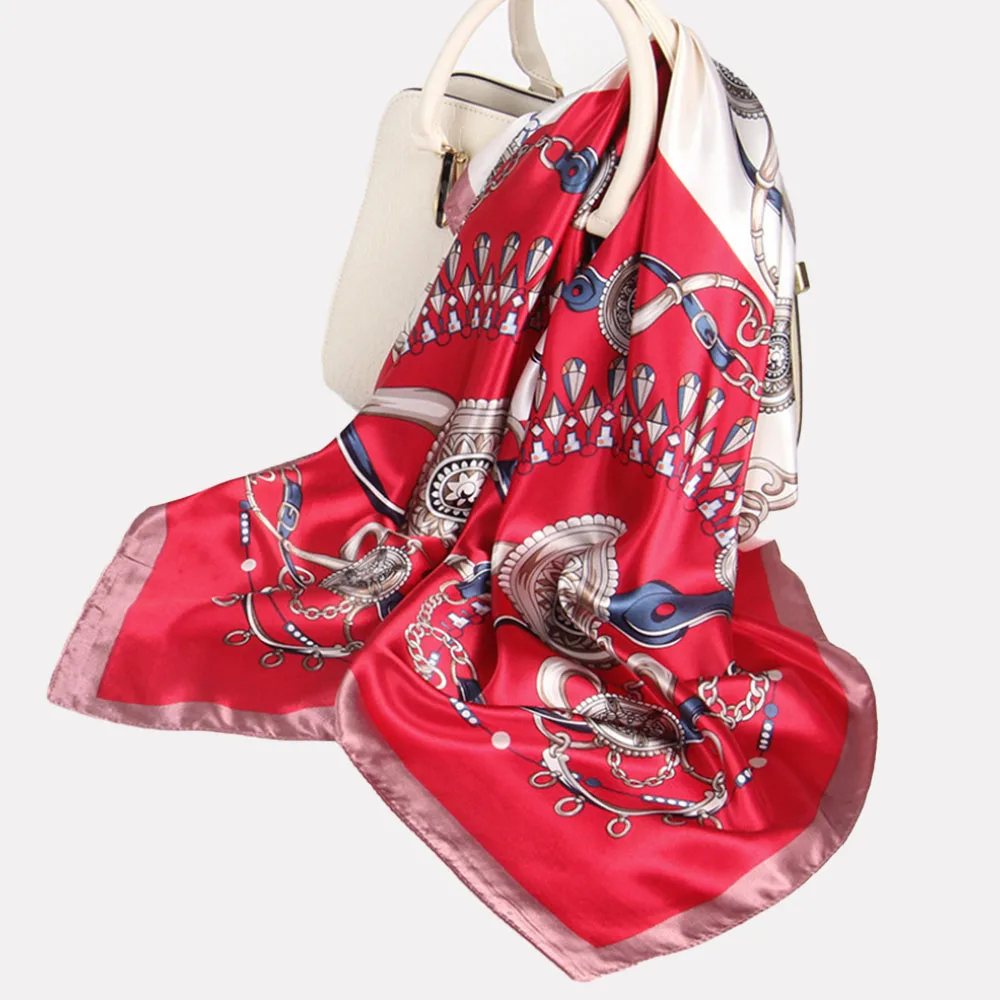 

New Printed Large Square Scarf Female Summer Imitation Silk Scarf Female StewarDess Scarf