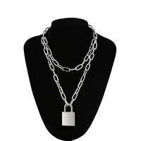 90s double layer chain necklace with lock womenmen punk rock padlock pendant necklace vintage emo grunge goth jewelry