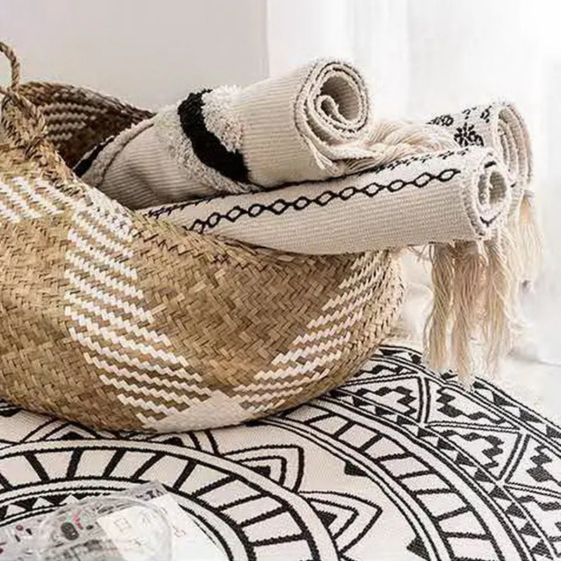 

Cotten Linen Knitted Carpet Rug Floor Mat for Living Room Bedroom Kids Room Doormat Chair Mat Mordern Nordic Boho Home Decor