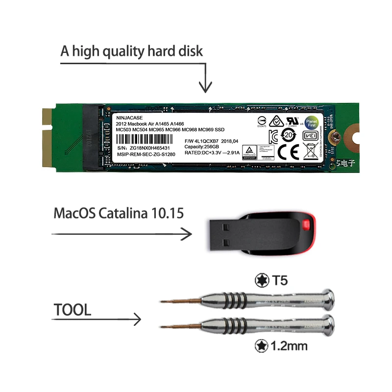 Новый твердотельный накопитель 1 ТБ SSD для 2012 Macbook Air A1465 A1466 Md231 Md232 Md223 Md224 MAC |
