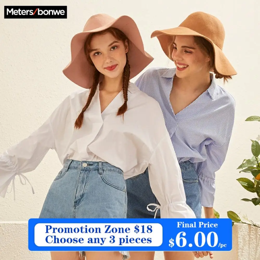 Женские блузки с длинными рукавами Metersbonwe весенне осенние Рубашки поясом милая