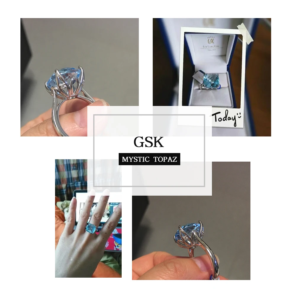 GemStoneKing 9 18 Ct подушка шахматная доска натуральный Небесно Голубой топаз 925 пробы