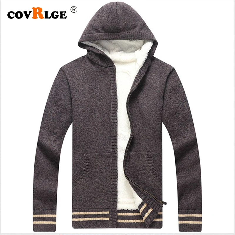 Covrlge Winter Men’s Sweater Warm Zipper Hooded Coat Men Cardigan Jumpers Fleece Thick Fits Coats Casual Men MWK015