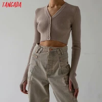 tangada women elegant crop cardigan vintage jumper lady fashion knitted cardigan coat 2lk18