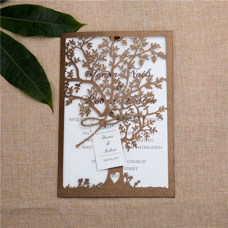 

Свадебные приглашения с ленточными ярлыками и надписью «Love Tree», 50 комплектов, «сделай сам», свадебные открытки для душа, конверты, приглашен...