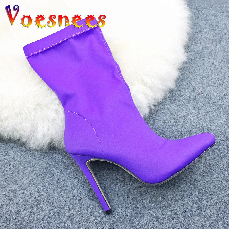 Женские эластичные ботинки без шнуровки однотонные ботинки-носки на высоком