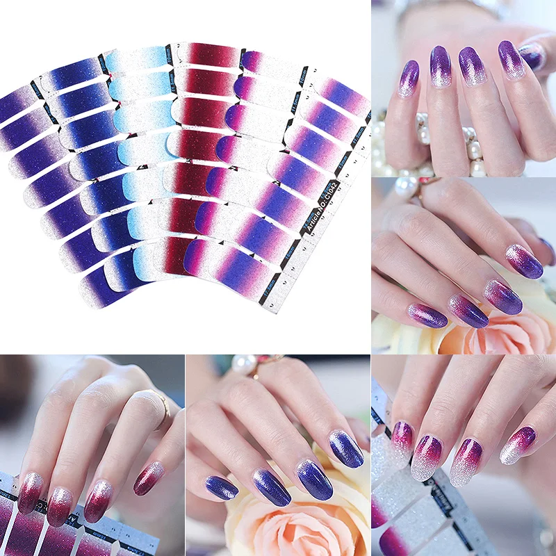 1 лист переводные наклейки на ногти обертывания блеск градиент красный синий