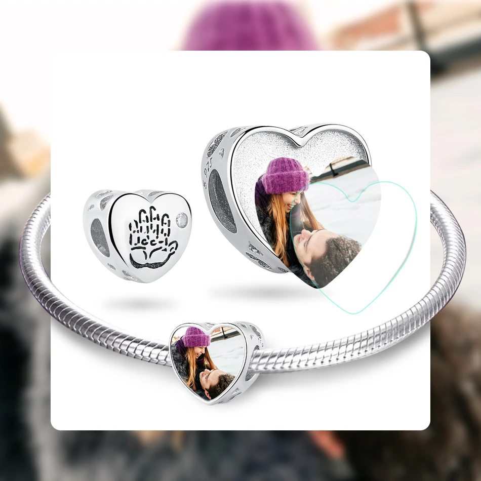 100% 925 Sterling Silver Baby Hand Heart Charms Custom Photo Born Beads Fit Original Charm Bracelet DIY Jewelry | Украшения и