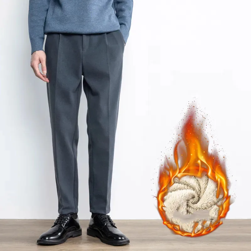 

2021 Autumn Winter New Woolen Business Dress Pants Men High Waist Streetwear Casual Trousers Formal Social Suit Pants Homme E391