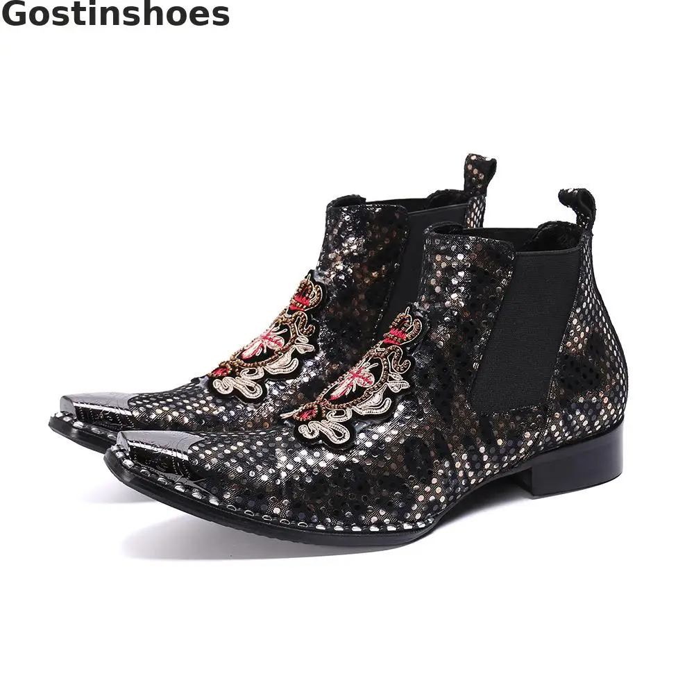 Мужские ботинки из натуральной кожи мужские кожаные с вышивкой в черный горошек