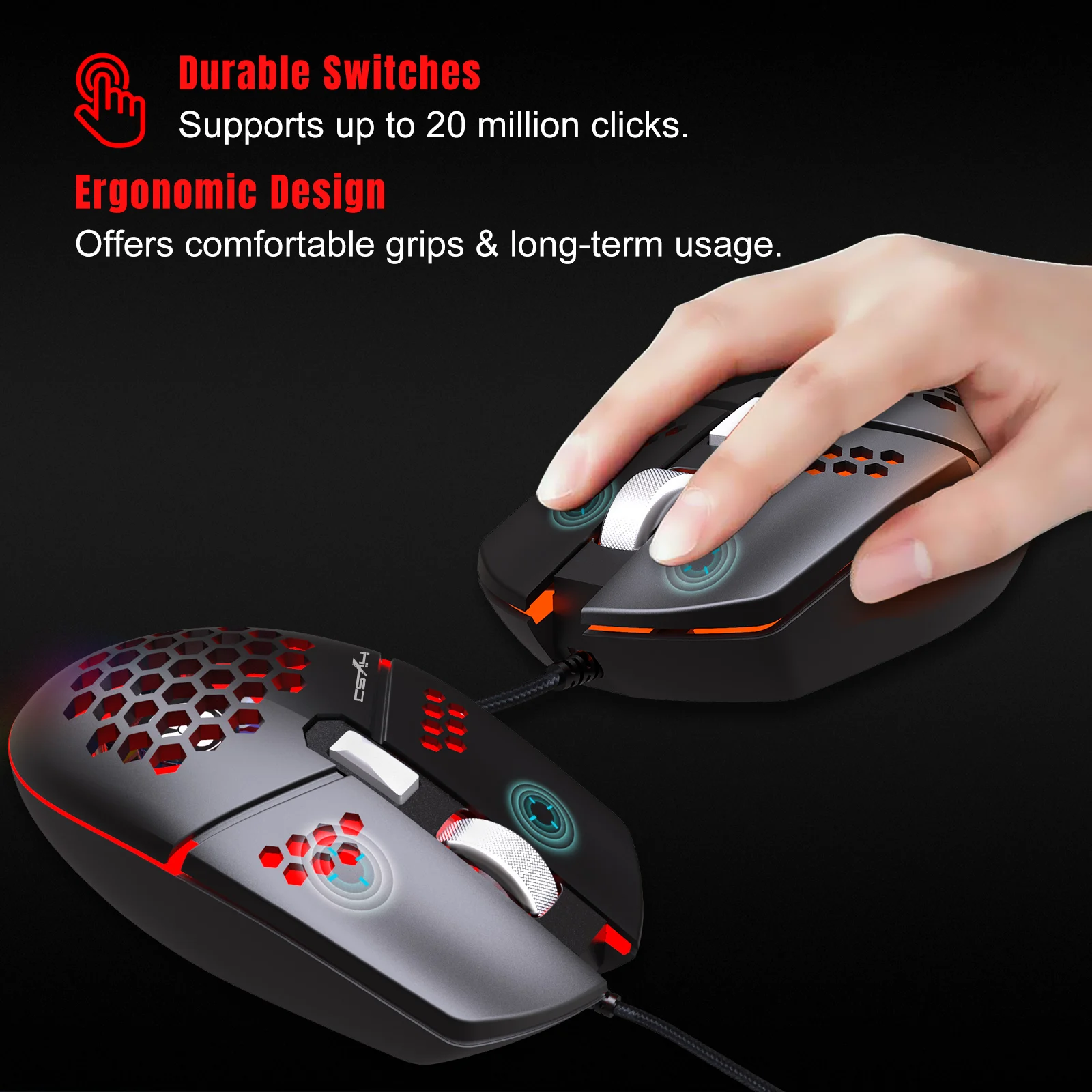 Проводная игровая мышь HXSJ J400 6 кнопок эргономичная с охлаждающим вентилятором