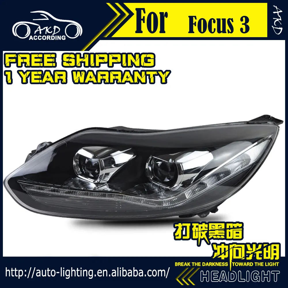 AKD автостайлинг фара для Ford светодиодная Focus 2012 2014 3 DRL D2H Hid сигнал поворота Bi Xenon