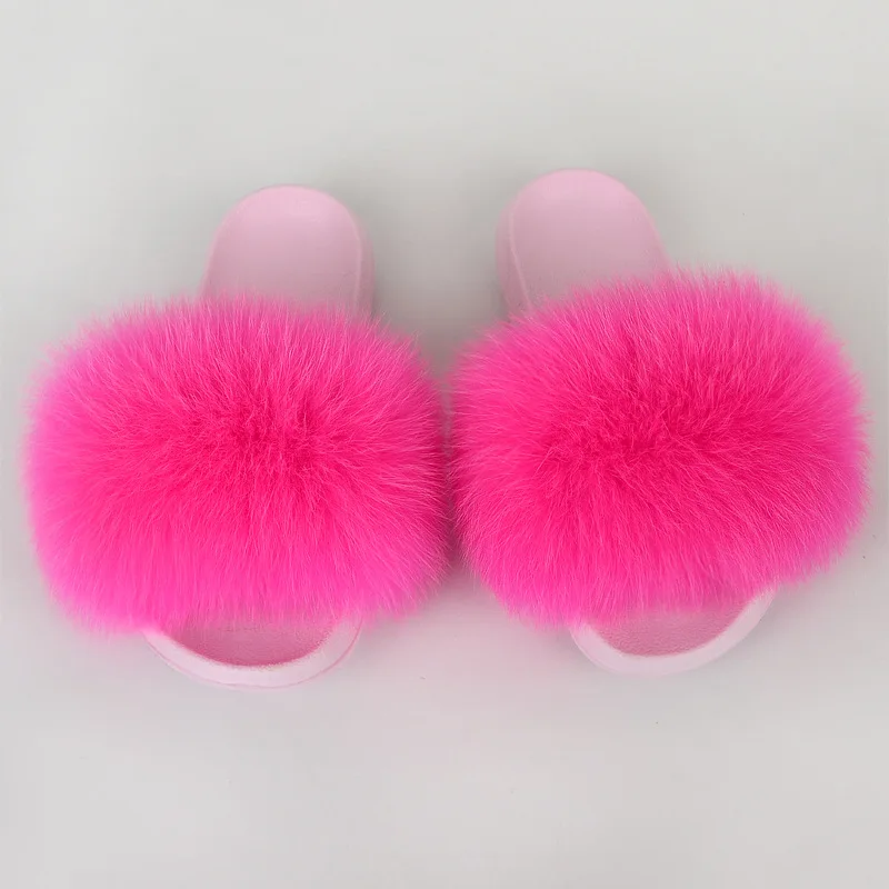 

Hot Sale Women Fur Slippers Real Fox Fur Slides Furry Slides For Woman Fur Sandal Ladies Sweet Cute Fuzzy Plush Shoes