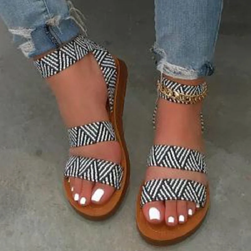 

Candy Color Sandals Women Ankle Strap Stretch Fabric Flats Shoes Slip On Summer Female Sandals Plus Size 43 Sandalias Mujer 2021
