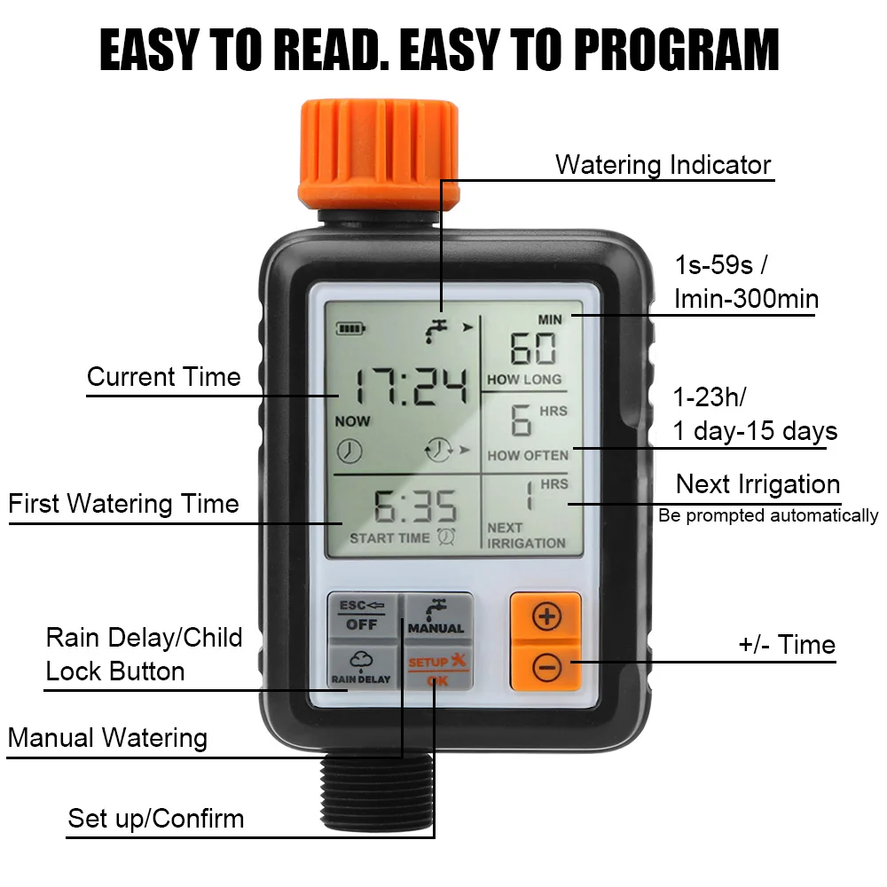 Waterproof Large Screen Automatic Watering Controller System Digital Irrigation Timer For Garden Lawn Device | Дом и сад